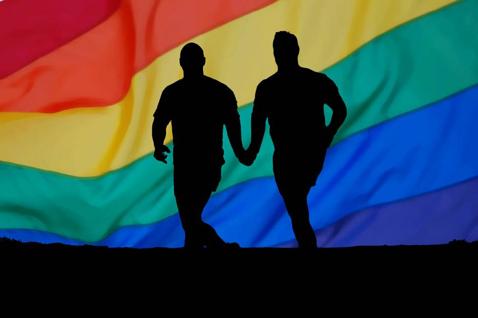 Schwules Paar vor Fahne