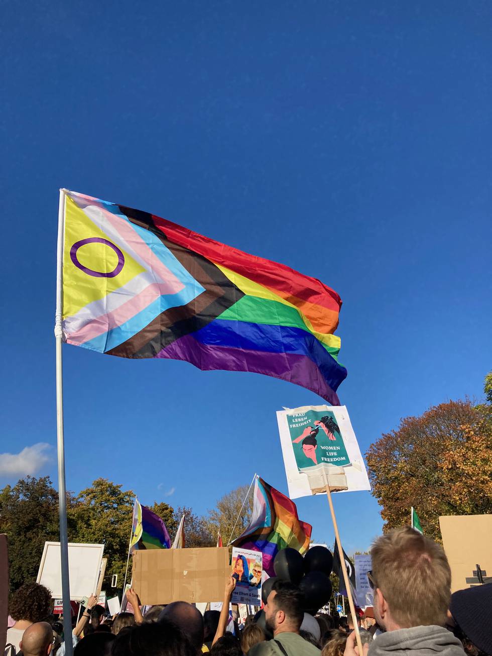Pride Flagge Iran Protest Berlin