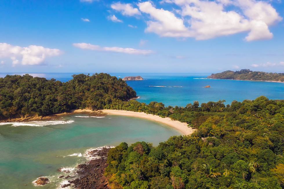 Aerial view of a beach in the Manuel Antonio National Park, Costa Rica